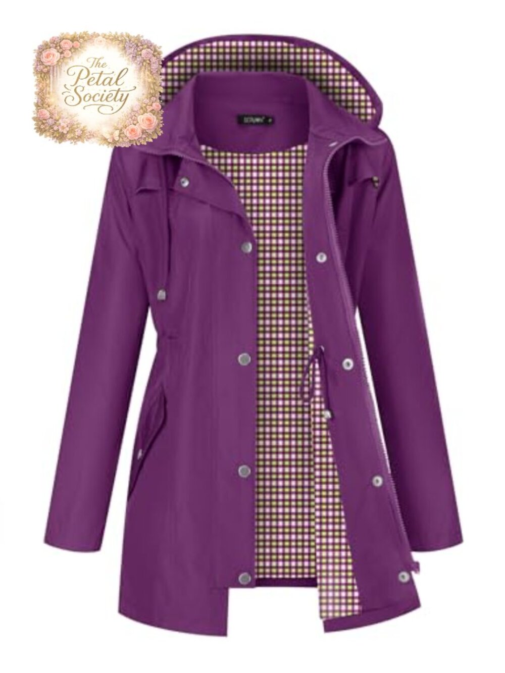 Waterproof Hooded Rain Jacket Lightweight Trench Coat Lined Windproof